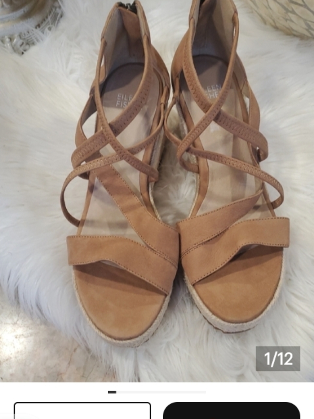 Eileen Fisher Tan Suede Crisscross Wedge Sandals